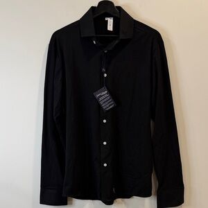 Men's Black Long-Sleeve Dress Shirt with Spread Collar